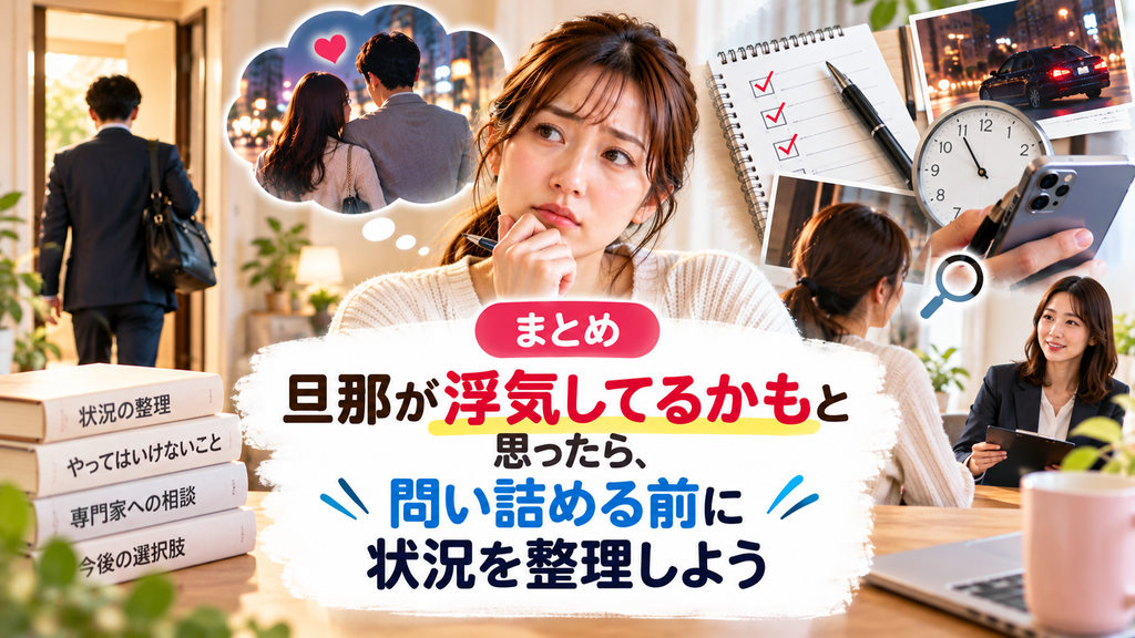 まとめ｜旦那が浮気してるかもと思ったら、問い詰める前に状況を整理しよう