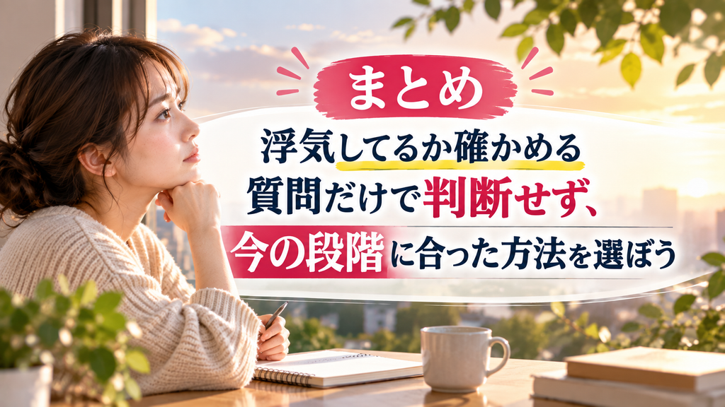 まとめ｜浮気してるか確かめる質問だけで判断せず、今の段階に合った方法を選ぼう