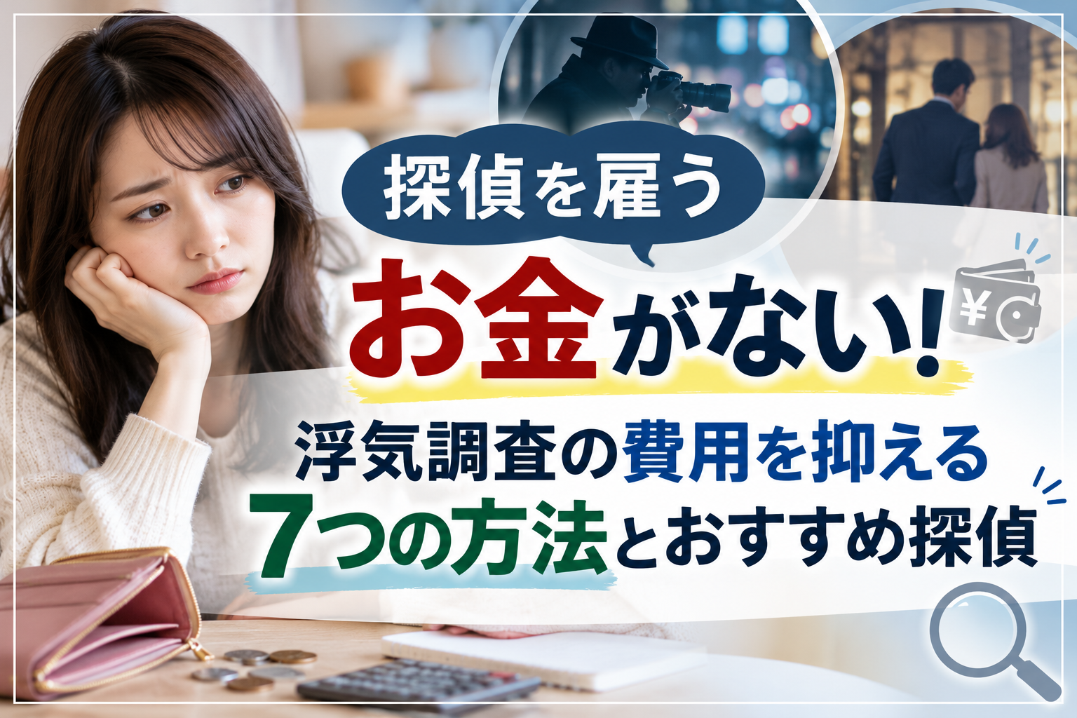 探偵を雇うお金がない！浮気調査の費用を抑える7つの方法とおすすめ探偵